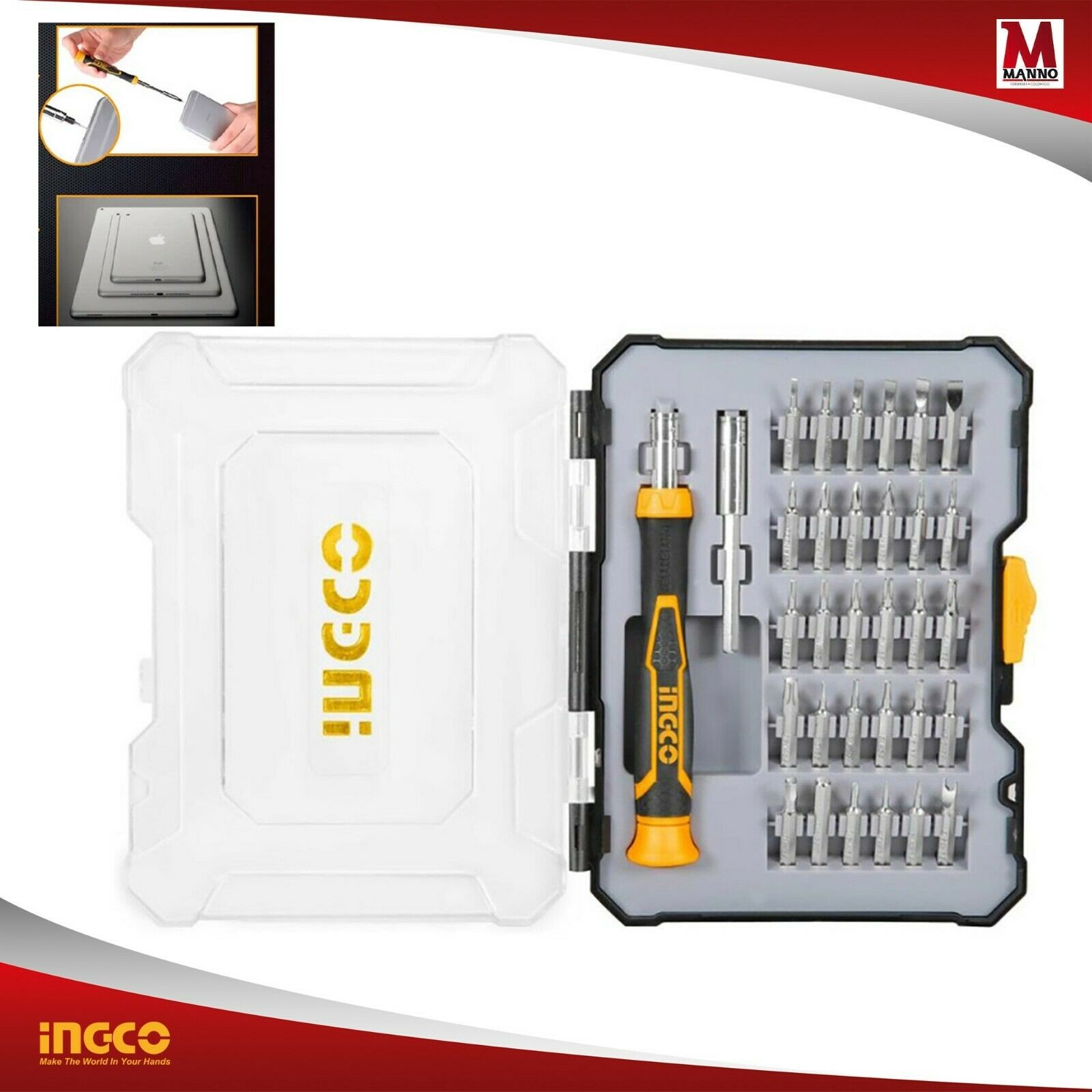 Set Cacciaviti di precisione 32pz kit riparazione smartphone tablet iphone Ingco