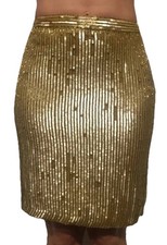 Vintage INC International Gold Silk full Beaded Sequin Evening Cocktail Skirt 2p