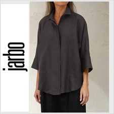 NWOT Jarbo Sahana Dolman Blouse L 100% Linen Collared 3/4 Sleeve Black Luxury