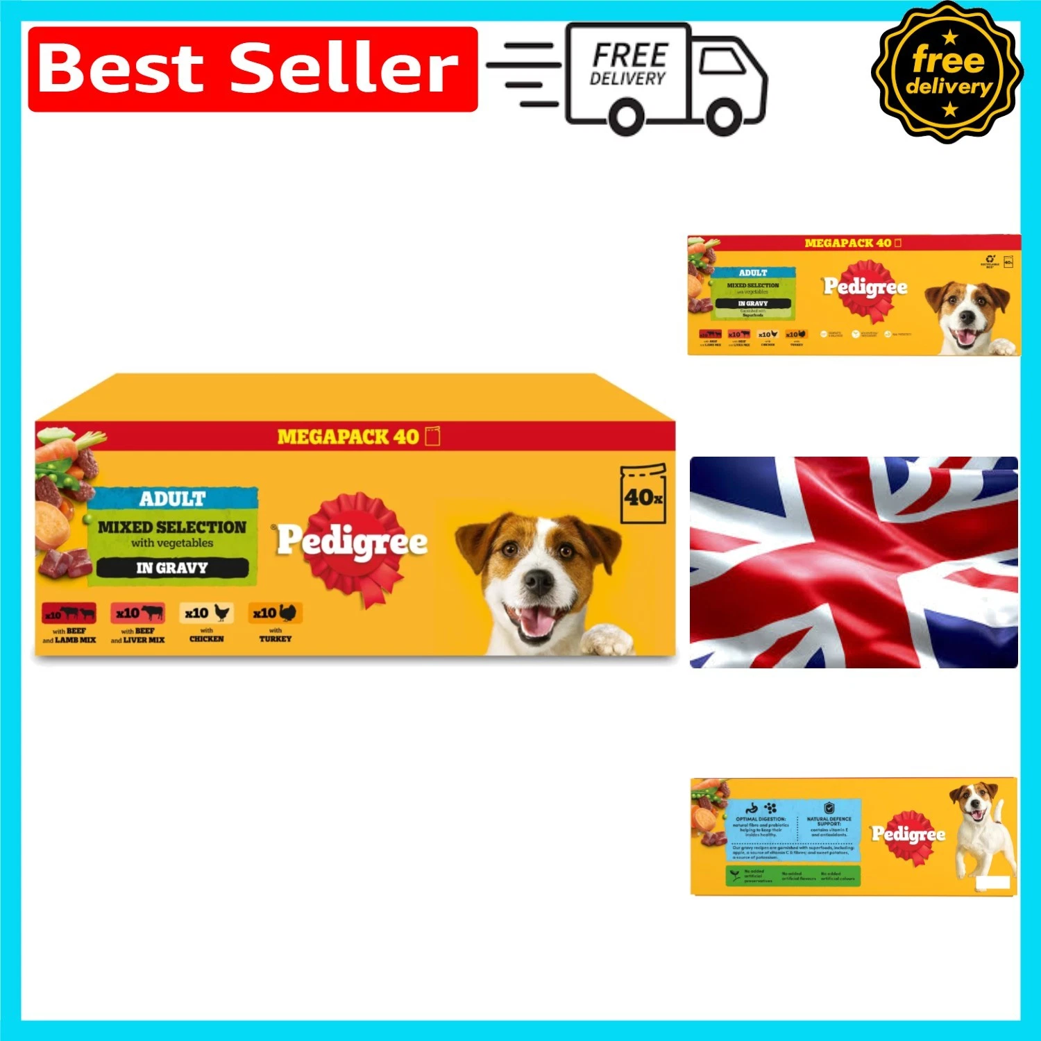 Pedigree Adult Wet Dog Food Pouches in Gravy - Mixed Selection, 40x100g