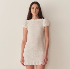 DÔEN Rizzo Dress Salt NWT Organic Cotton Smocked Puff Sleeve Mini Large