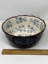 Temptations Floral Lace Blue White White Bowl 1 QT 8 in x 4 in