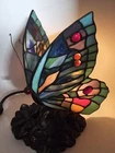 Vintage Stained Glass Butterfly Lamp Tiffany Style Floral Base Light Art Nouveau