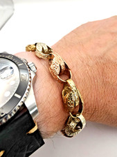 Chunky 9ct 3 colour Gold Tulip Link Bracelet. 8.5" 11 mm wide 43.1g NO OFFERS