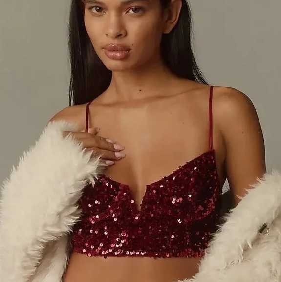 New XS By Anthropologie The Eve sequin bralette in Dark Red Bra