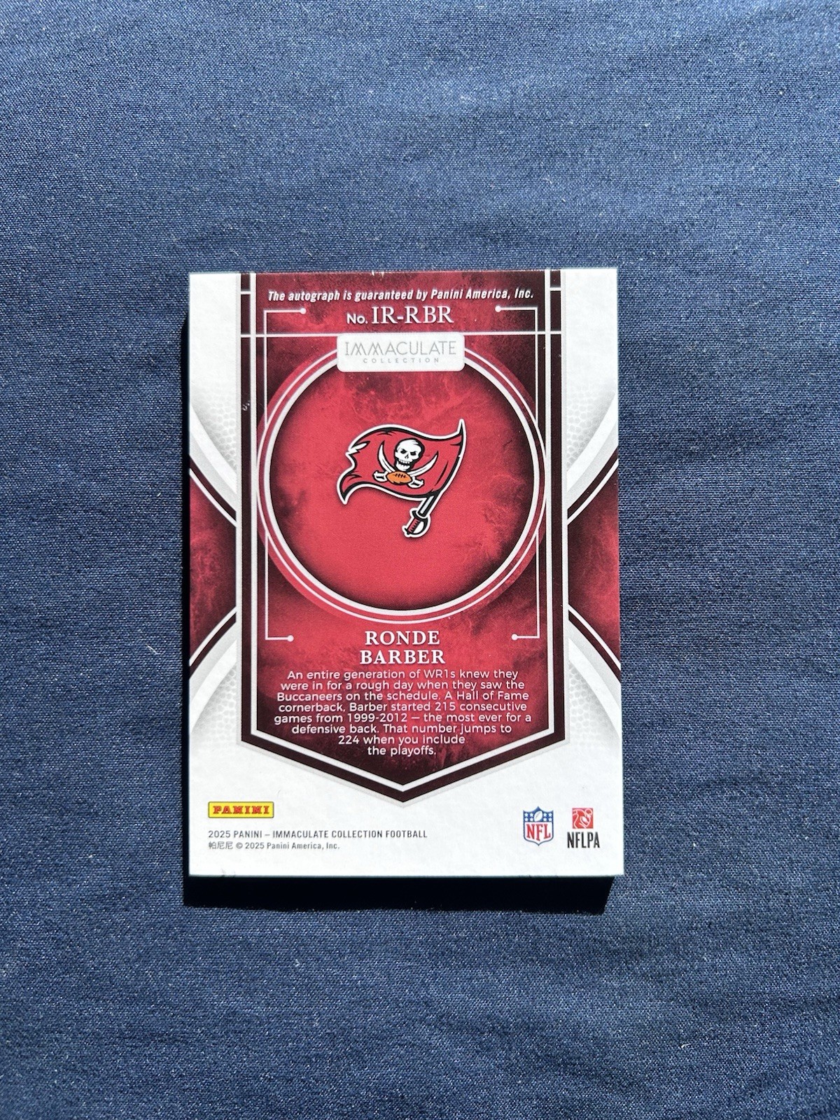 Panini 2025 Immaculate Collection Ronde Barber Auto 215 Straight Starts 56/99 view 2