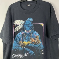 Vintage 90s Single Stitch Native American T Shirt North Carolina Horse XL 24x29 