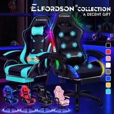 ELFORDSON Gaming Office Chair 2/8 Massage Points RGB LED High Back Recliner Race