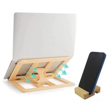 Wooden Laptop Stand for Desk with Free Phone Holder, Foldable and Adjustable ...