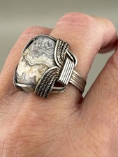 Crazy Lace Agate Sterling Wire Wrap Ring Size 7.5 Vintage Artisan