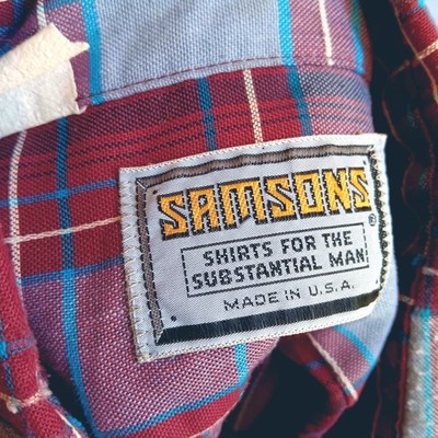 3XL Vintage Men's Shirt Camp Dad 1970's Samsons USA Plaid Button-Up Oxford Prep