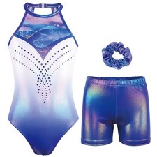 Gymnastics Leotards for Girls With Shorts Sparkly Ballet Dance Clasp Back Act...