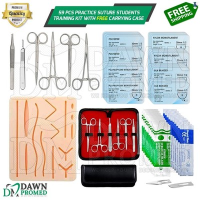 59 Pieces Practice Suture Kit With Pad Medical & Veterinary Student Training Set