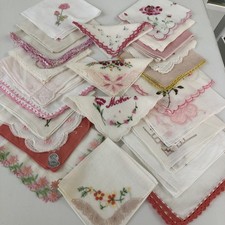VINTAGE HANKIES HANDKERCHIEFS - LOT OF 24 TOUCHES OF WEDDING PINK
