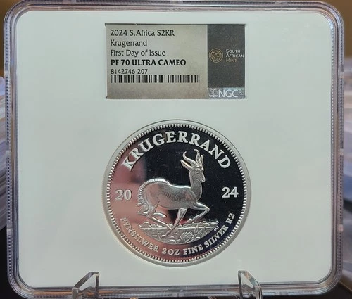 2024 Krugerrand 2 oz Silver NGC PF70 FDOI South Africa Special Label Large Slab
