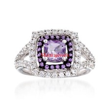 Natural Amethyst Gemstone With 18k White Gold Plated Silver Women's Ring 34