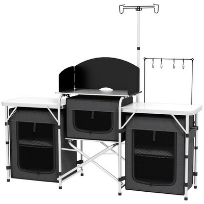 Aluminum Camping Kitchen, Portable Folding BBQ Pinic Table with Fabric Cupboards