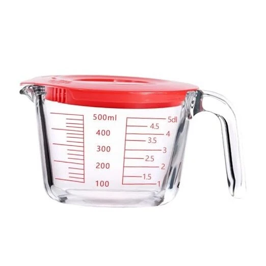 Glass Measuring Cups with Lids Set, Borosilicate Glass V-Shaped Spout 2CUP Red