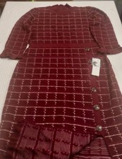Studio One New York Sweater Dress Red Women's Size Large 3/4 Sleeve Knit