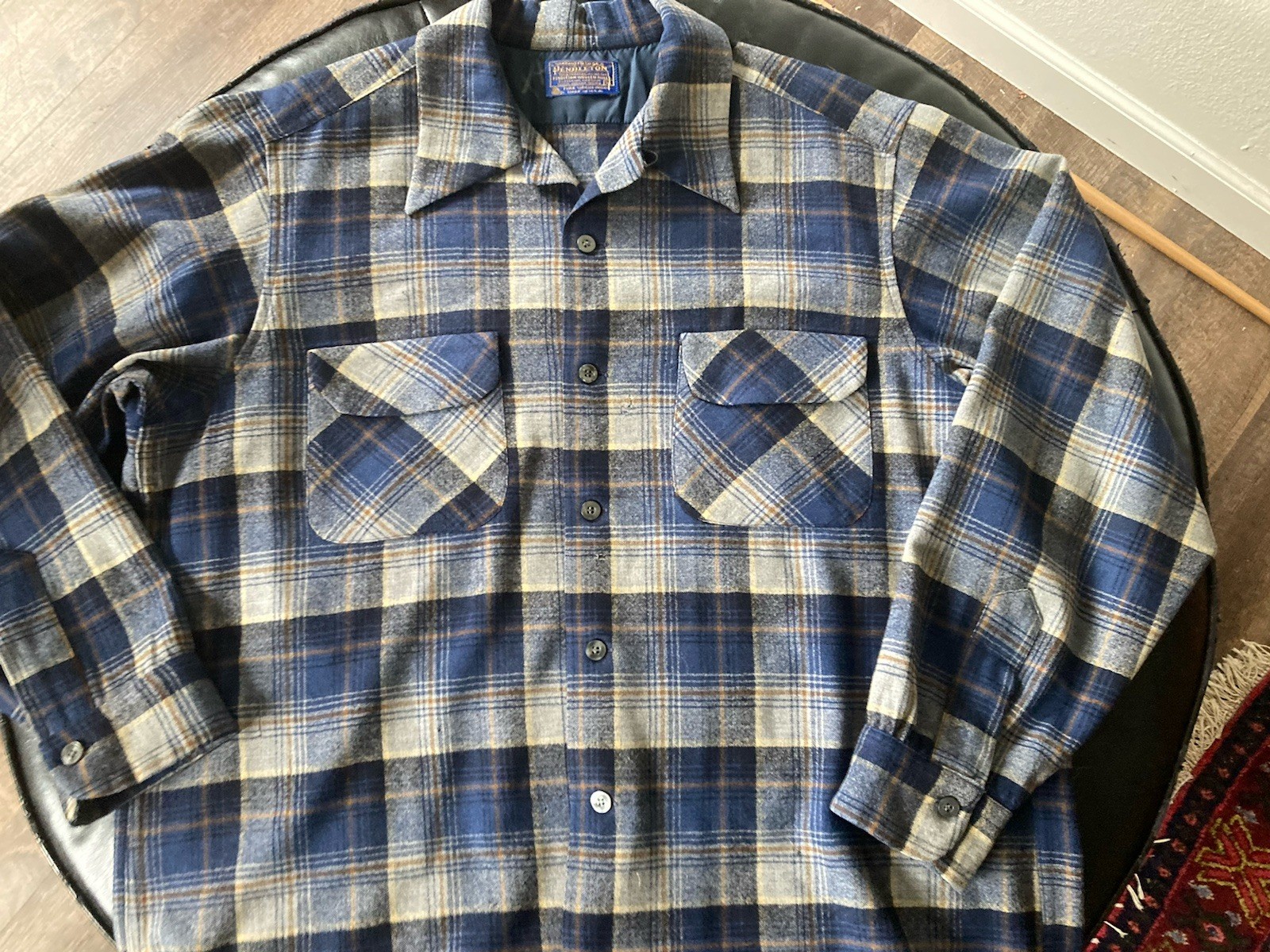 Vtg Pendleton USA Wool Shadow plaid Loop Collar F… - image 2