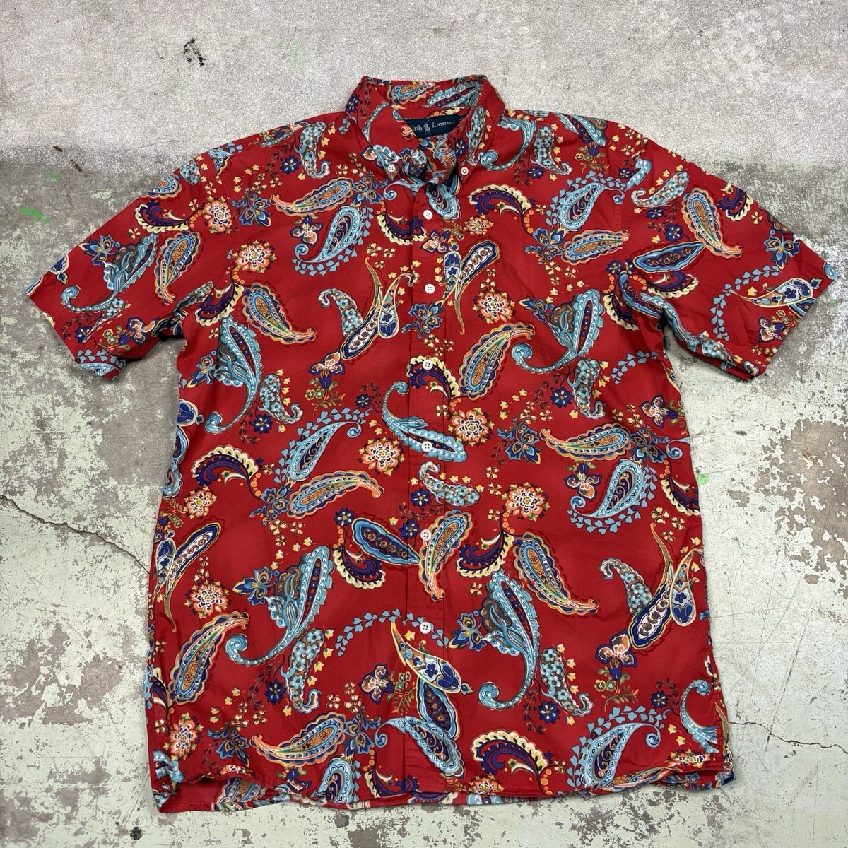 90s Ralph Lauren Polo Shirt PAISLEY M！ Vintage Polo Ralph Lauren Shirt Men's Size M Red Paisley Button