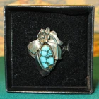Vtg Les Baker Southwestern Design Sterling Silver Turquoise Ring Size 8