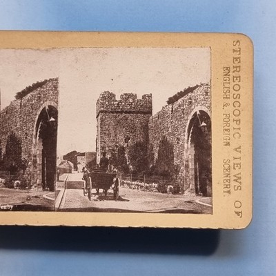 Tenby Pembrokeshire Stereoview 3D um 1880 Pferdekutsche Old Town Walls Wales