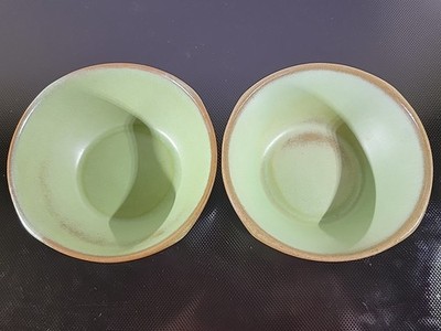 2 Frankoma Pottery Plainsman Green 5XS Cereal Dessert Bowls Approx. 5 1/2'' 