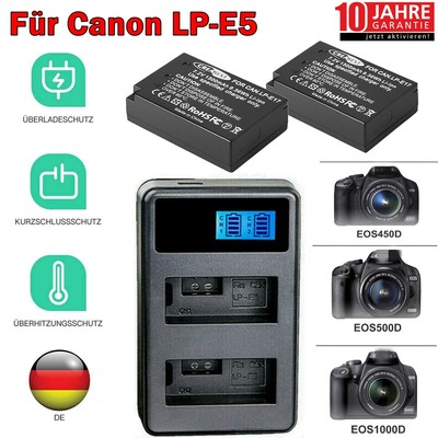 2x LP-E5 Akku + LCD Dual Ladegerät Für Canon EOS 450D 500D 1000D Kiss F X3 X2 DE