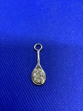 Tennis Racket Charm, Gold with Crystals