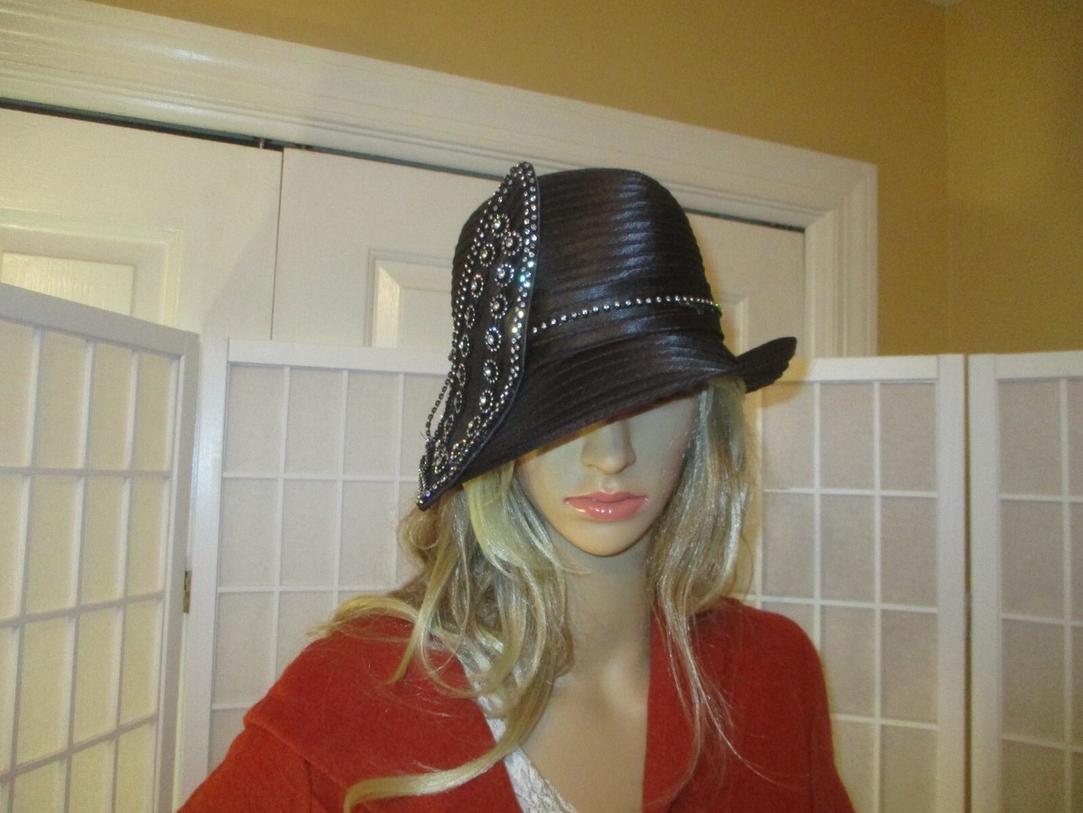 Vintage Swan Hat of New York vintage Swan Hat New York art deco black with rhinestones | eBay main image 2