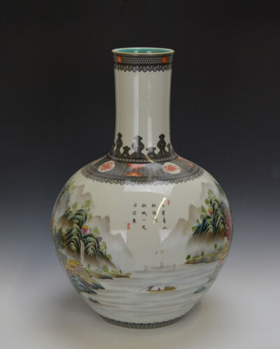 Large Chinese Republic Famille Rose Landscape Globular Porcelain Vase with Mark - Picture 3 of 12
