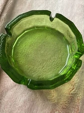 Vintage Large BLENKO  Green Glass Retro Textured Ashtray Heavy 6”