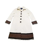 Boden Trench Coat Women's Size 10 Cream Ivory Brown Black Stripe Trim Cotton 