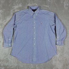 VTG Ralph Lauren Yarmouth Dress Shirt Mens 17.5/34 XLT Blue Striped Flesh Pony