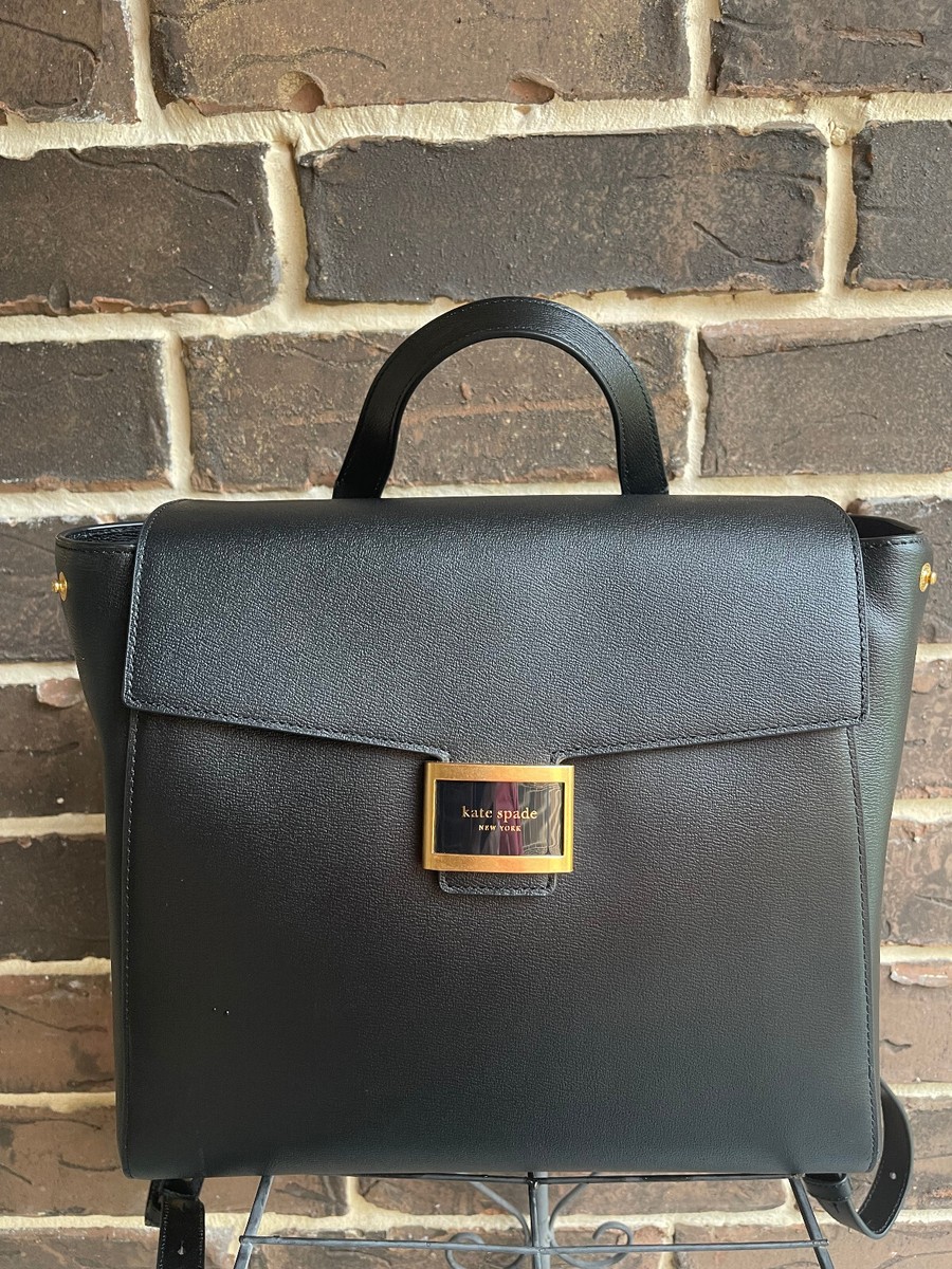 NWT $398 Kate Spade Katy Backpack Medium Flap Black Leather  display picture 2