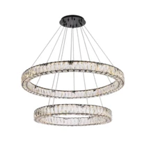 Crystal Chandelier Light Fixture LED Black Halo Rings Foyer Living Dining Room