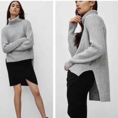 Aritzia Wilfred Free Grey Lin High Low Merino Wool Turtleneck Sweater Size XXS