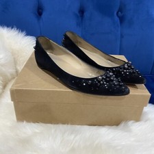 Christian Louboutin Candidate perline cristallo piatto nero scamosciato punta taglia 36