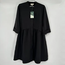 Tuckernuck Black Stretch Crepe Royal Shirt Dress sz M Mini Half Sleeve NWT