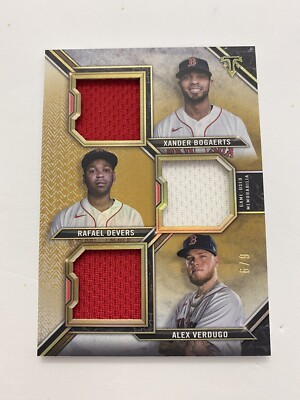 2021 Topps TRIPLE THREADS TEAM RELIC COMBO Gold 6/9 BOGAERTS DEVERS VERDUGO