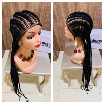 Vollspitze Ghana gewebt Doppelstich Cornrows ganz hinten Zopfperücke. SCHWARZ/LILA MISCHUNG