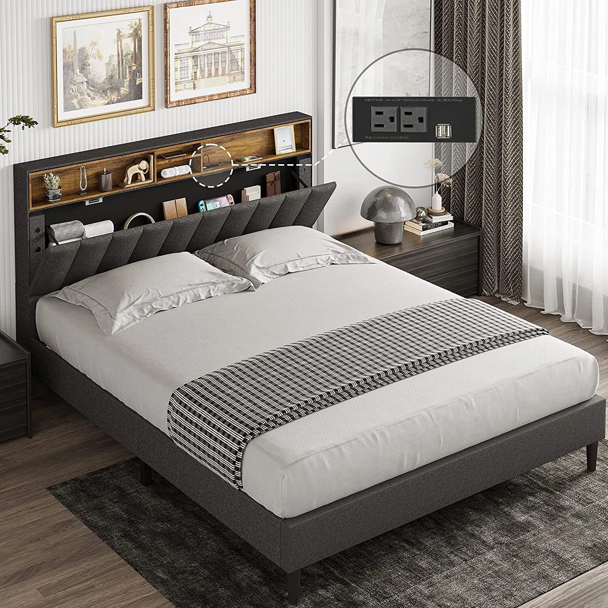 Neutral bed frame queen deals