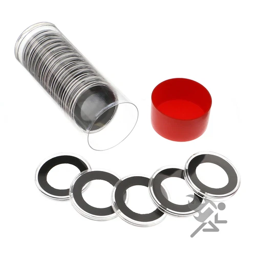 1/2oz Gold Eagle Coin Holders, Red Capsule Tube & 20 Air-Tite 27mm Black Rings