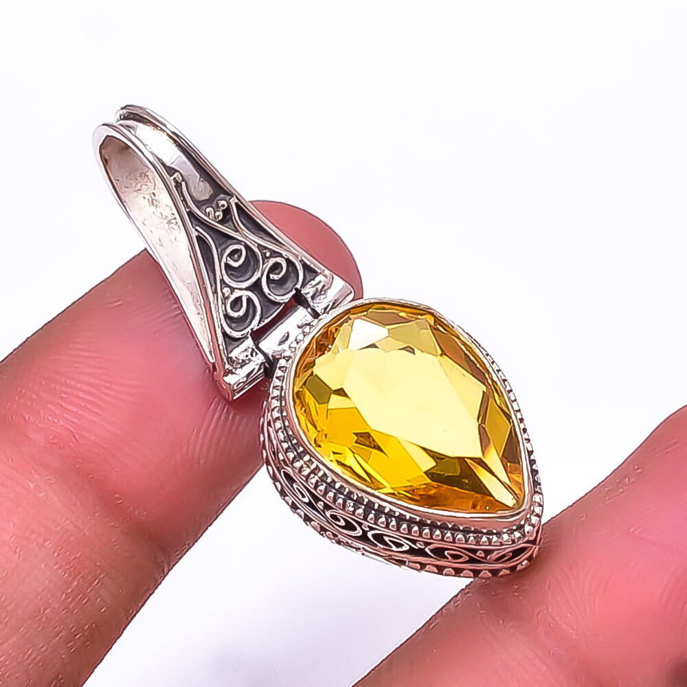 Citrine Gemstone Sterling Silver Pendant Valentine Gift 1.64 Inch