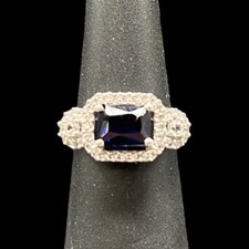 Blue Sapphire Ring Women  s Size 6 Sterling Silver 925 Simulated Stone CZ Halo