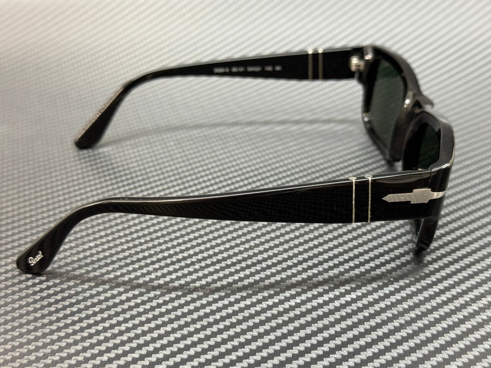 Persol Men's PO3326S Sunglasses - Square Black Frame With Polarized Green Lenses