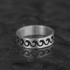 Sea Wave Band Ring, 925 Sterling Silver, Oxidized Beach Ring, Gift for Ocean A2