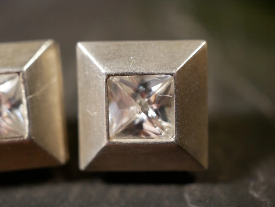 Hübsche 925 Silber Ohrringe Ohrstecker Otto Kern Matt Zirkonia Quadratisch - Bild 3 von 4