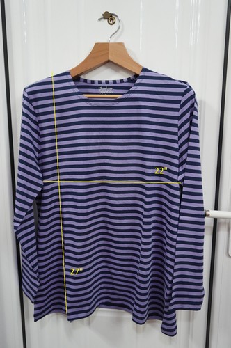 GUDRUN SJODEN sz L top Long Sleeve Striped 100% Cotton Shirt Blouse purple - Picture 2 of 4